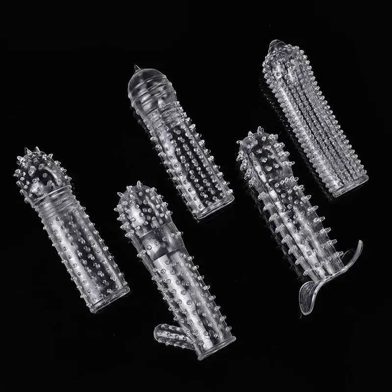 5Pcs/Set Penis Extensions Condom Penis Sleeve Male Enlargement For Men Delay Spray Massager Cock Ring No Vibrator Adult Sex Toys