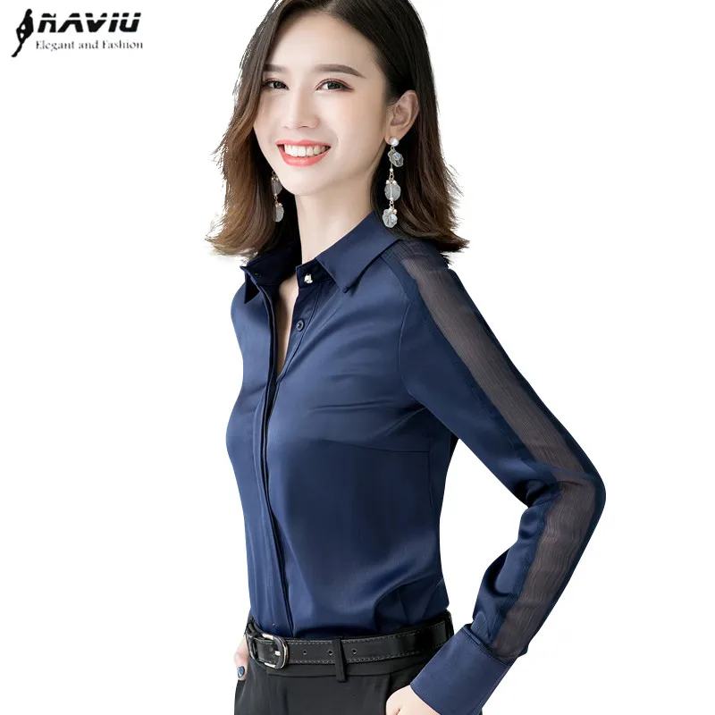 Fashion Women Shirt New Spring Autumn Temperament Long Sleeve Formal Slim Satin Blouses Office Ladies Work Tops