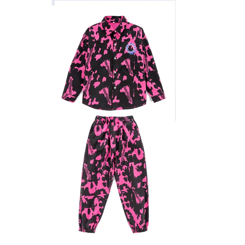 Traje de Kpop para niño y niña, ropa con estampado de gran tamaño, camisa HaraJuku, abrigo, ropa de calle, pantalones de Jogger, disfraz de baile Hip Hop