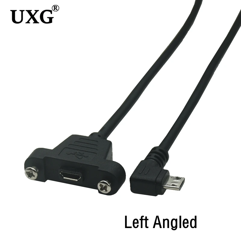 90 degree left Right angle micro-usb port male to female lock connector micro usb panel mount extension cable with screw mount