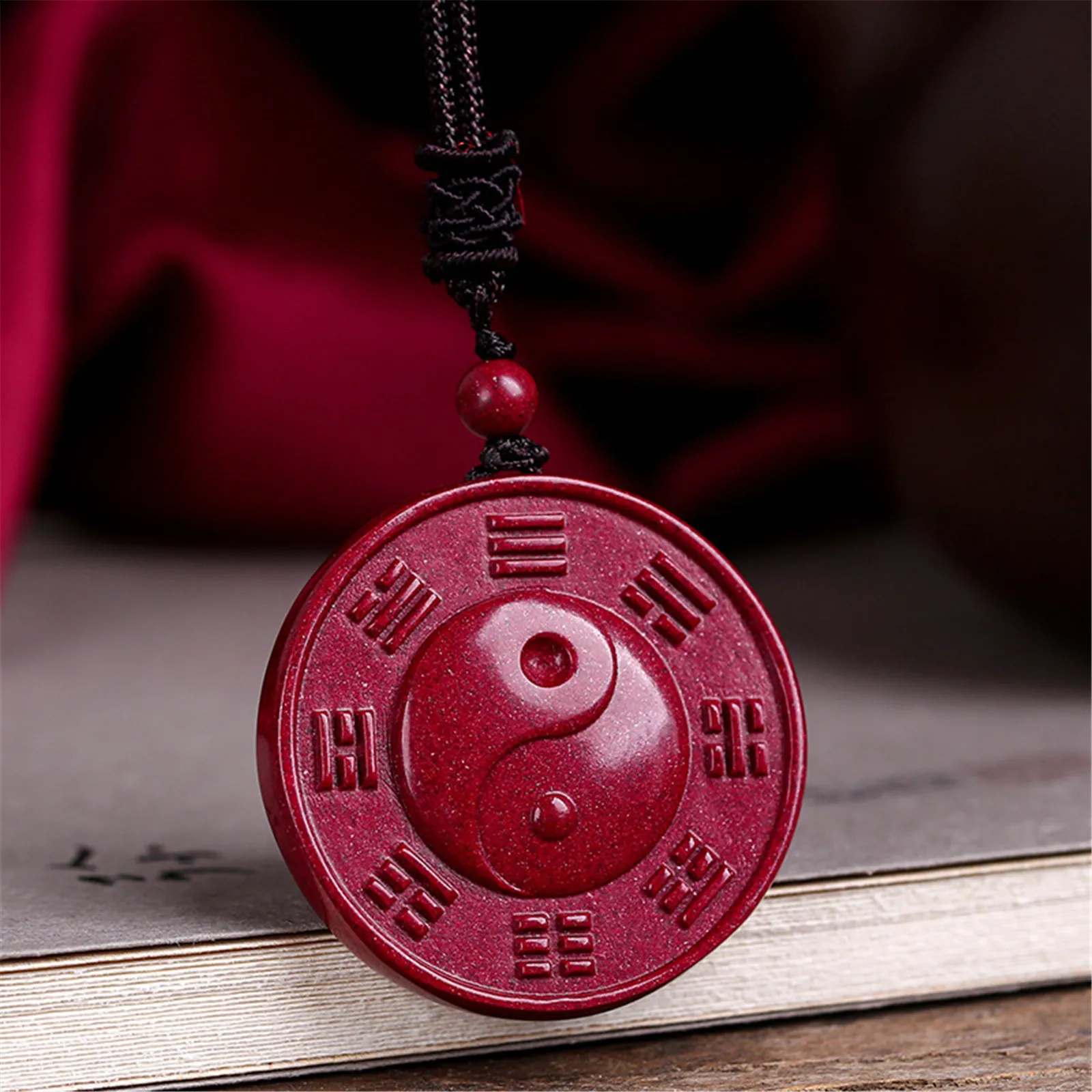 

Tai Chi Diagram Pendant for Men and Women Yin Yang Taoist Feng Shui Amulets Necklace Traditional Chinese Style Cinnabar Jewelry