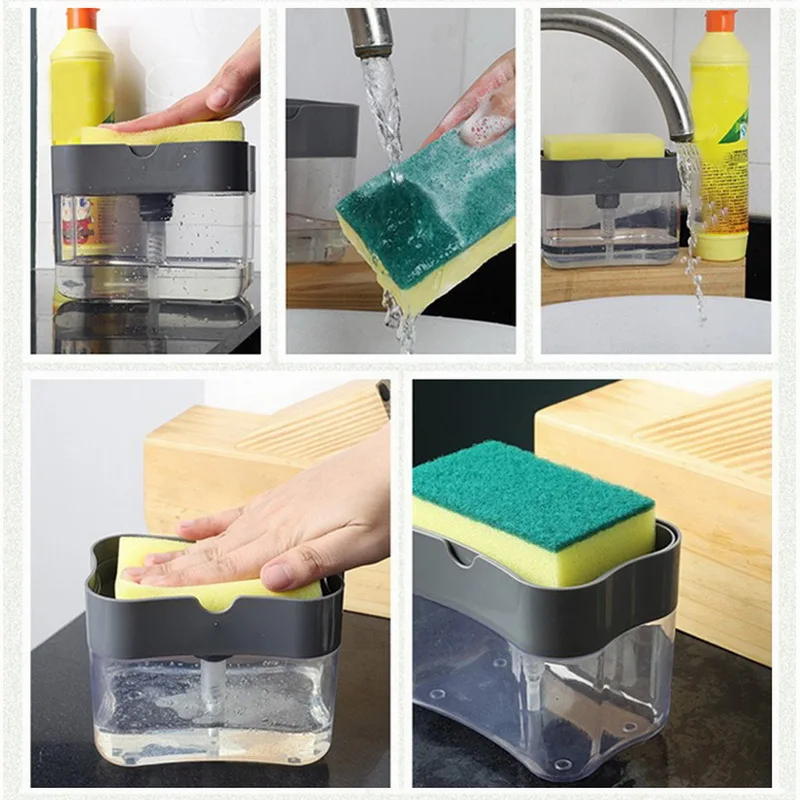 For washing dishes Liquid Soap Dispensers Pump Dish Washing Cleaning Sponge Kitchen Supplies Manual Press-Type Sponge Brush Box