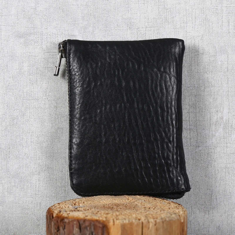 Zipper Short Wallet Men First Layer Sheepskin Leather Women Simple Storage Coin Pouch High Quality Money Bag Credit Card Purses