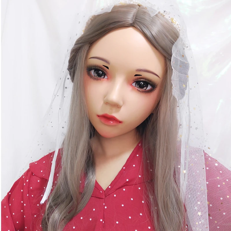 

(Ling-5)Female Sweet Girl Resin Half Head Kigurumi BJD Eyes Crossdress Cosplay Japanese Anime Role Lolita Mask With Eyes And Wig