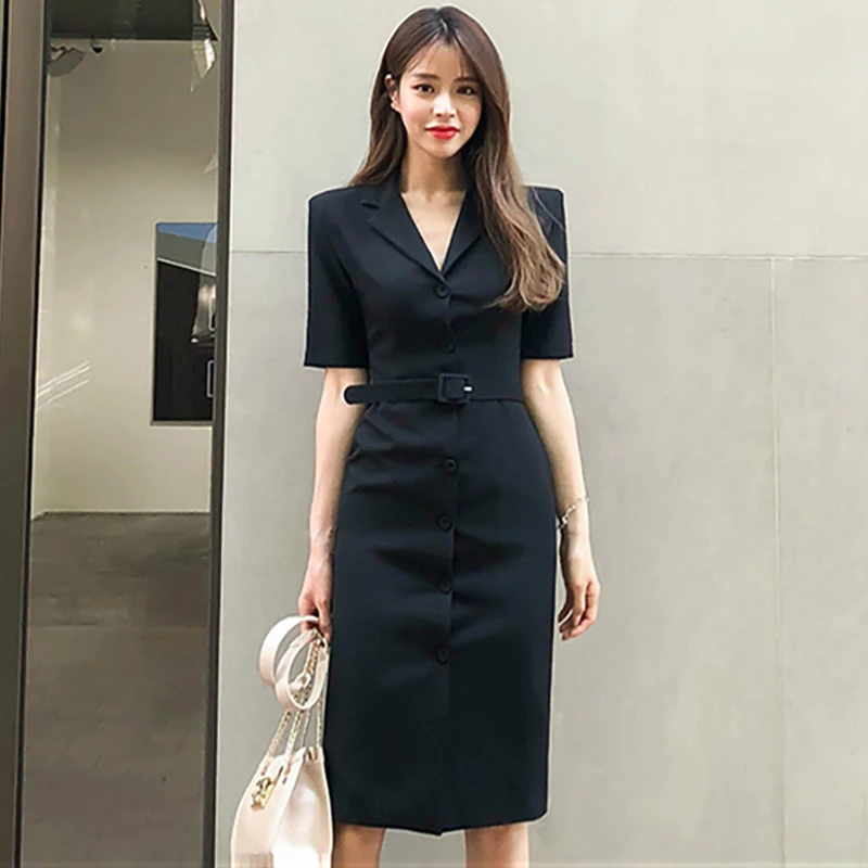 

Womens Fall Dresses New Arrival 2020 Singer Button Corset OL Office Work Dresses Woman Sheer Plus Size Black Sundresses Women