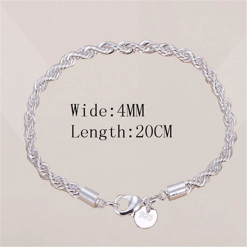 UMENG 2024 New 4mm Silver Color Chain Male Twisted Rope Bracelet High Top Quality Fashion Jewelry For Women Men  Gifts