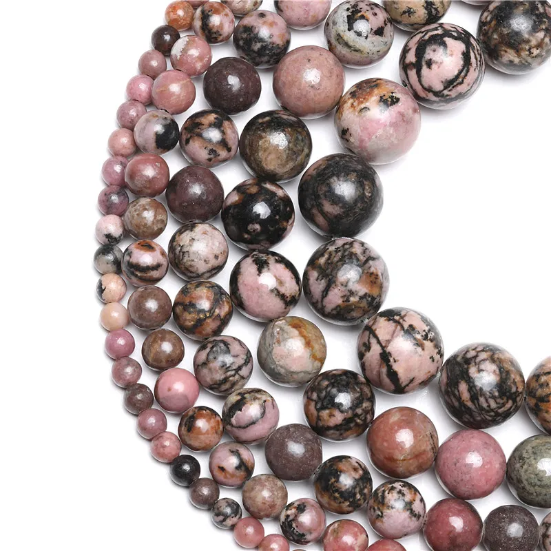 Wholesale Natural Black Line Rhodochrosite Stone Beads For Jewelry Making Pink DIY Bracelet Necklace 4/6/8/10/12 mm Strand 15\'\'