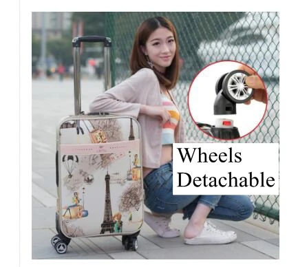 

PU Rolling Luggage Suitcase women Baggage Travel trolley bags carry on Suitcase bag wheels Spinner suitcase Wheeled bags