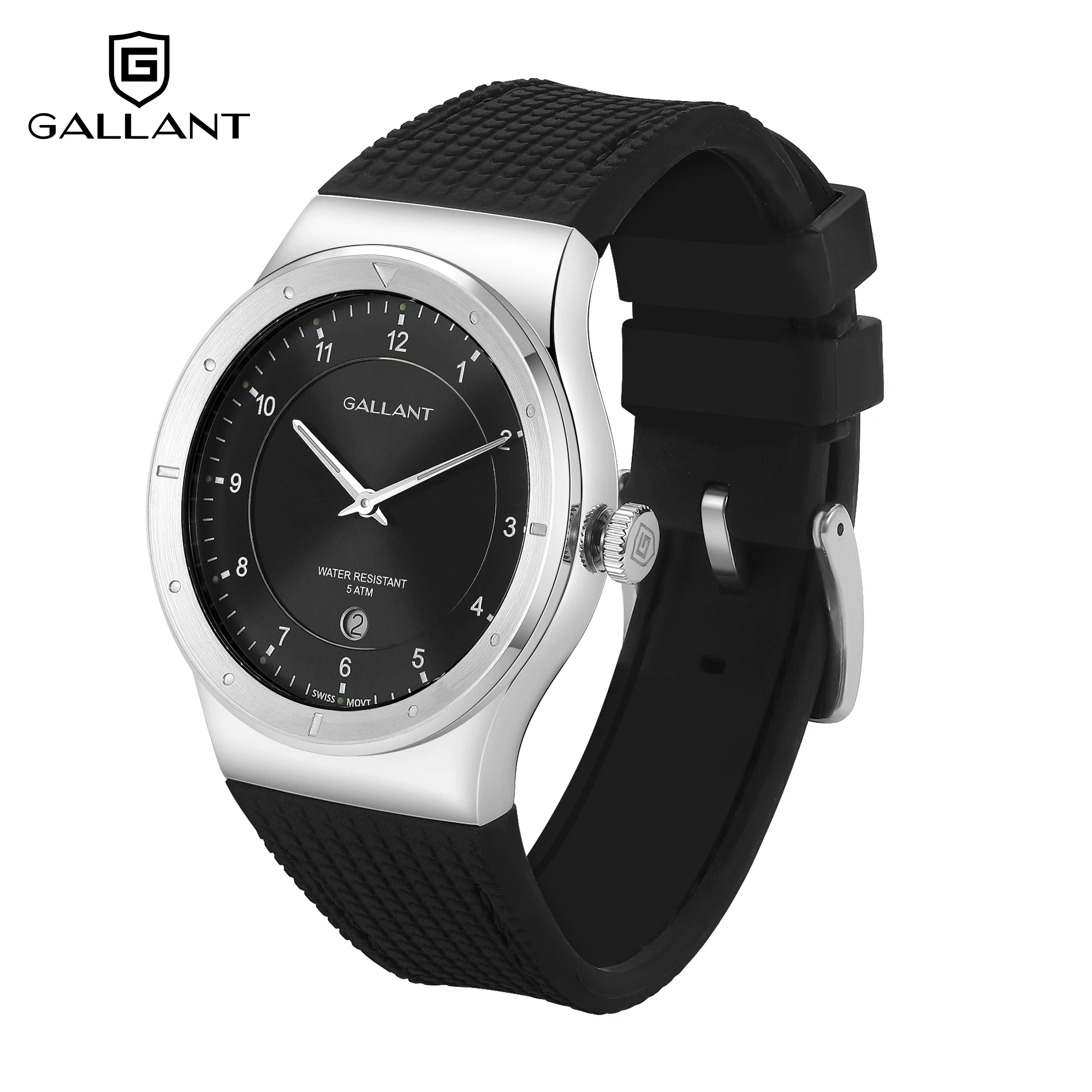 GALLANT Men\'s Watch Elegant Swiss Quartz Watches Stainless Steel Wristwatch for Men Luxury 5ATM Silicone Strap Reloj Hombre 40mm