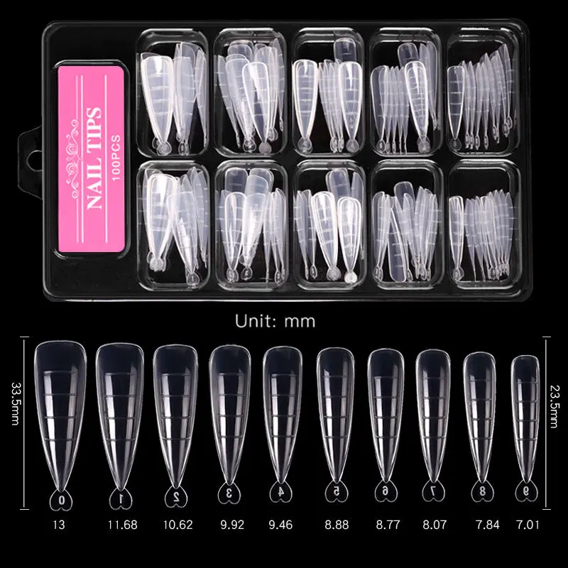 100 Stks/doos Volledige Cover Gebeeldhouwde Nail Tips Nep Nagels Extension Tip Quick Building Mold Valse Tips Voor Manicure Tool set