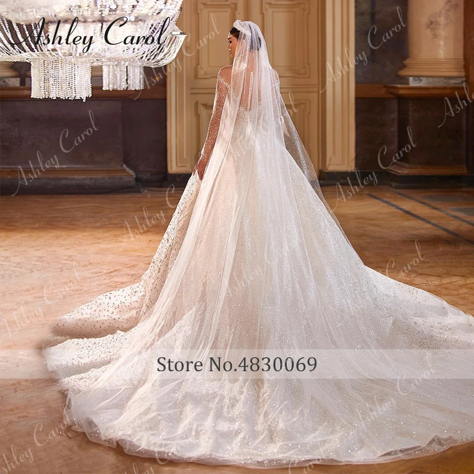 Ashley Carol Luxus Brautkleider für Frauen 2024 Braut Langarm Prinzessin funkelnde Perlen Brautkleid Vestidos de Novia