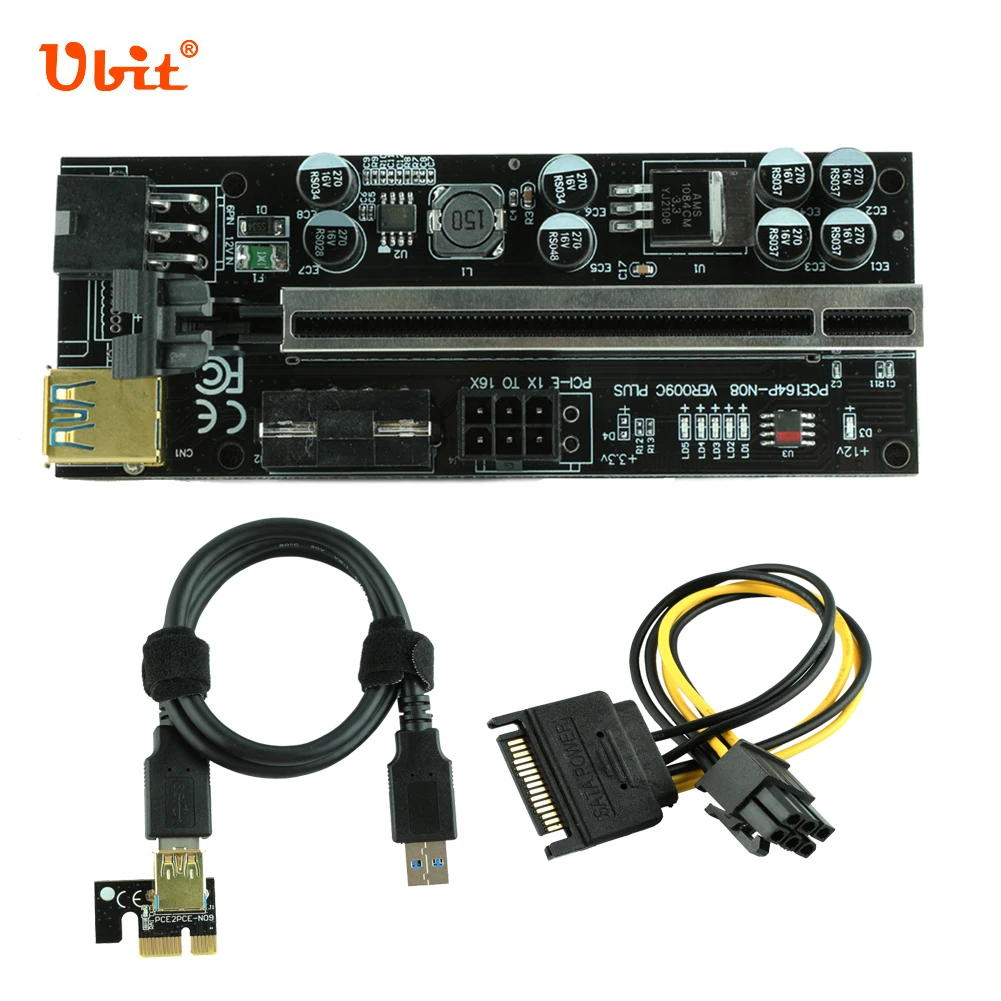 

Плата расширения Ubit LED PCI-E VER009C Plus 1x к 16x PCI Express, Кабель-адаптер USB3.0, 4 контакта, 6 контактов, Sata, 15 контактов, для майнинга Ethernet