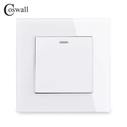 COSWALL 1 Gang 1 Way Crystal Tempered Glass Panel Light Switch On / Off Rocker Wall Switch Interruptor 16A Black White Grey Gold