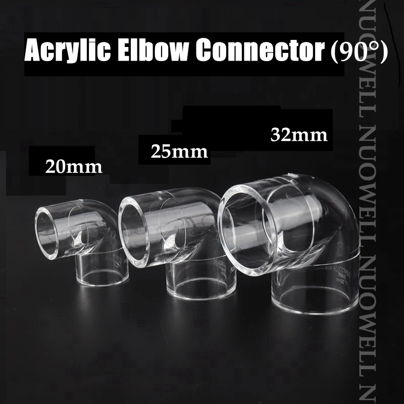 1pc I.D 20~32mm Transparent Acrylic Pipe Aquarium Fish Tank 90° Elbow Connector Plexiglass Water Supply Tube Home DIY Connector