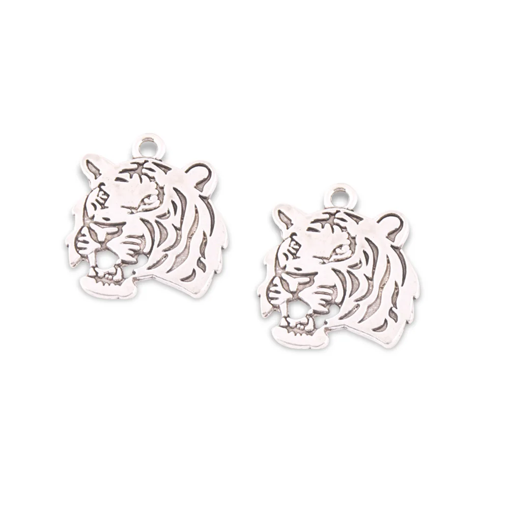 15pcs Metal Tiger Head Charms DIY Silver Color Color Lion Pendants For Animal Jewelry Making Accessorie