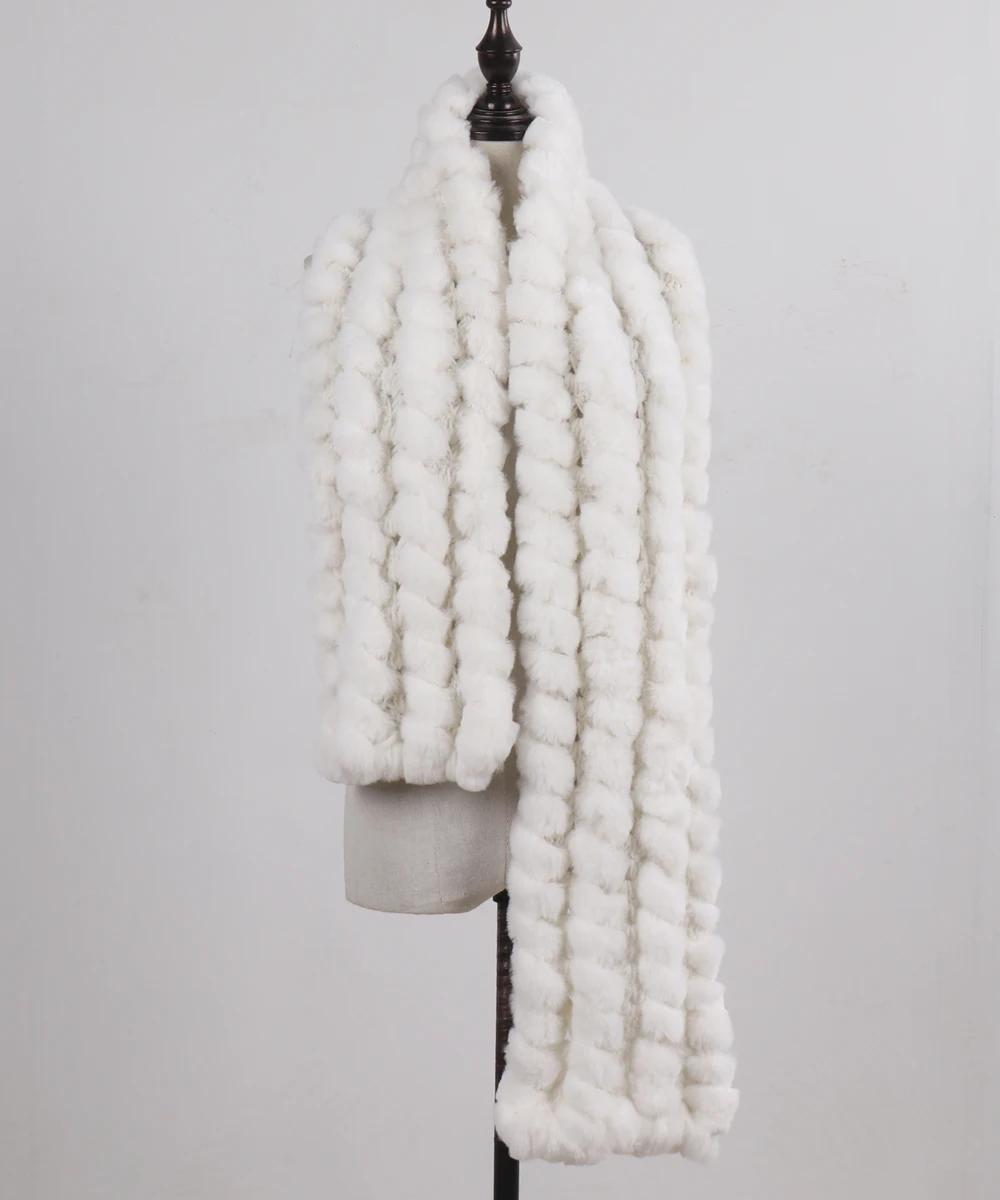 Neue Marke Gestrickter Modischer Damen Echt Rex Kaninchenfell Schal Frauen Winter Warmer Natürlicher Pelzschal Langer Stil Echter Pelz Halswärmer – Detail 29