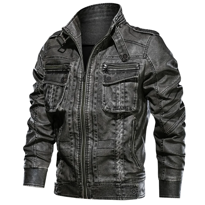 

Brand Pop Leather Jacket Men Streetwear Washed Motorcycle Jackets Plus Size 6XL Mens Pocket Leather Coats chaqueta cuero hombre