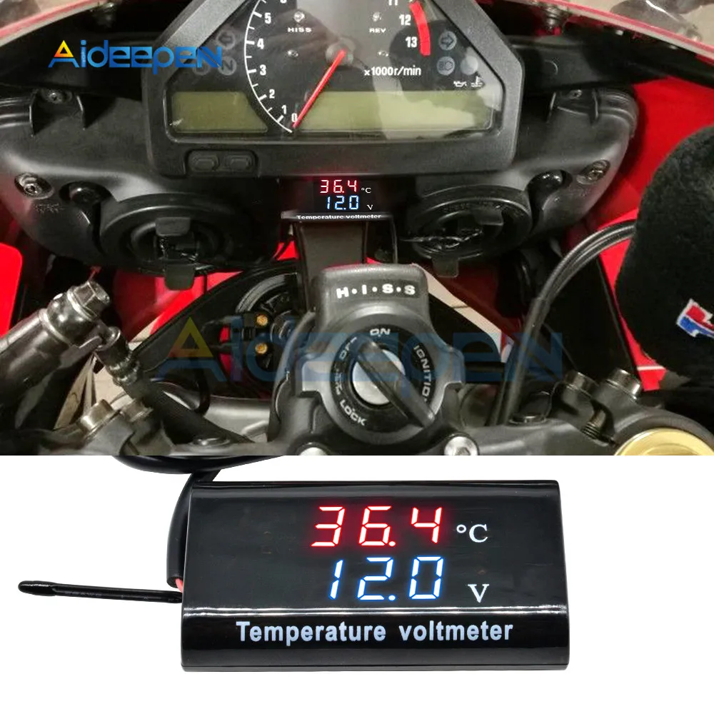 DC 8-18V IPX6 Waterproof Digital Temperature Voltmeter 12V Car Boat Motorcycle 0.56inch LED Volt Voltage Meter Mini Tester Panel