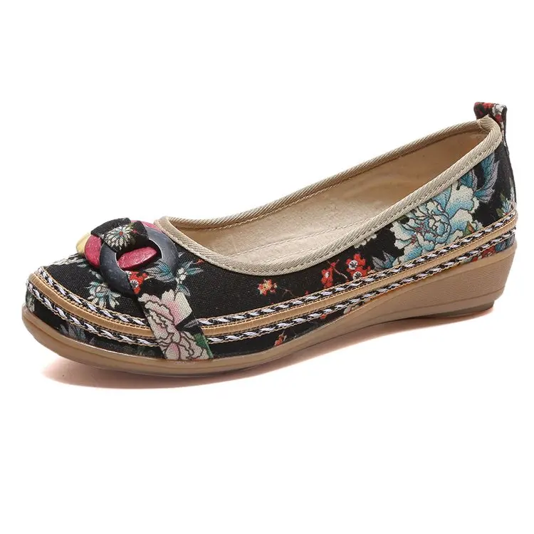 Women Slip On Spring Autumn Flat Shoes Ladies Ethnic Fabric Straw Flower Casual Platform Loafers Female Fashion Shoes 2020 Hot