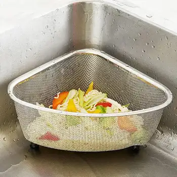 Kuchyňský dřezový košík na odpad z nerezové oceli trojúhelníkový úložný prostor na potraviny, zeleninu, loupání vajec, filtr na potraviny, organizér na kuchyňské police, odtokový koš 8 nejlepší prodej trojúhelníkové úložné koše - №2
