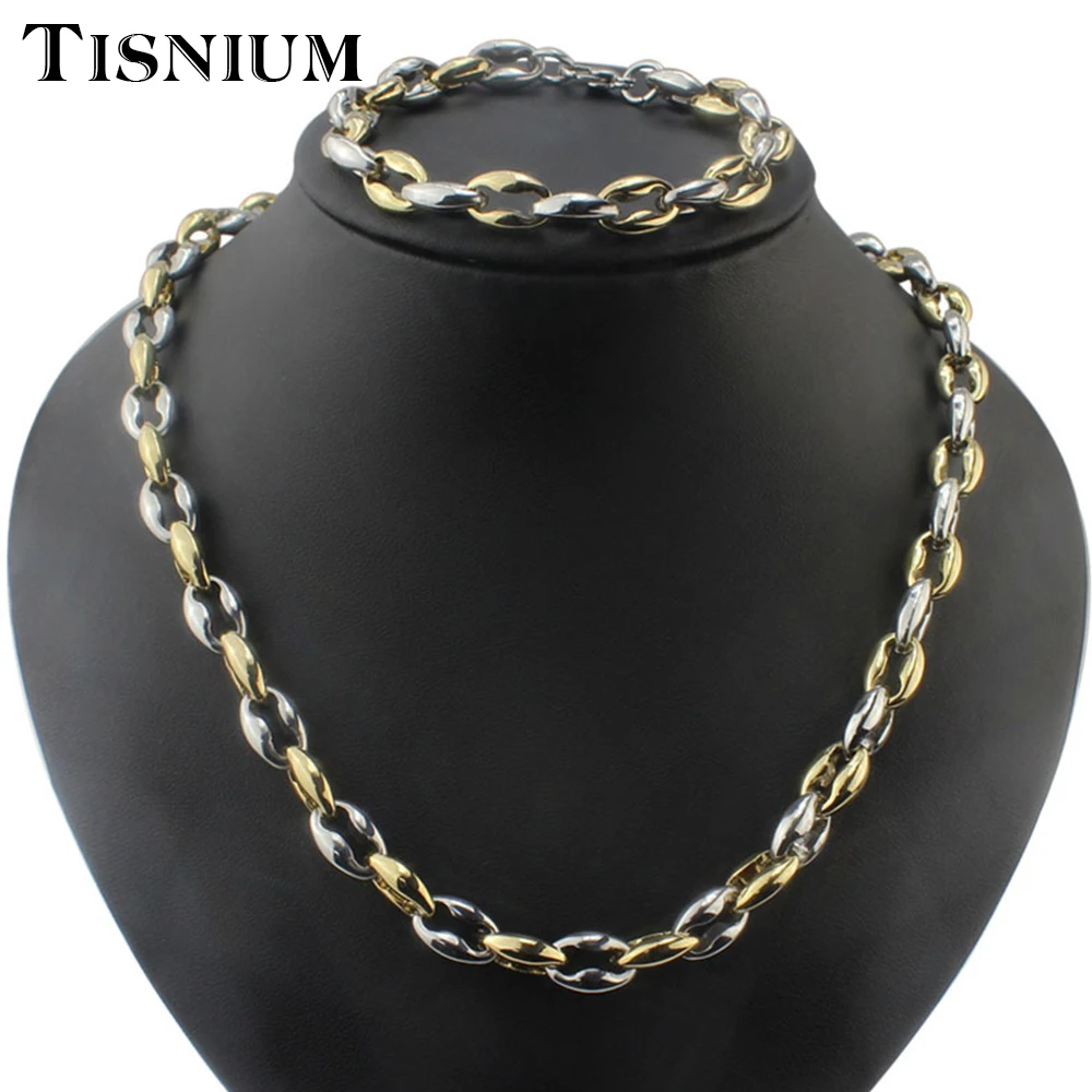 

Tisnium 10mm Coffee Bean Men's Necklace Bracelet High Quality Stainless Steel Jewelry Accessories Friends Gifts Wholesale