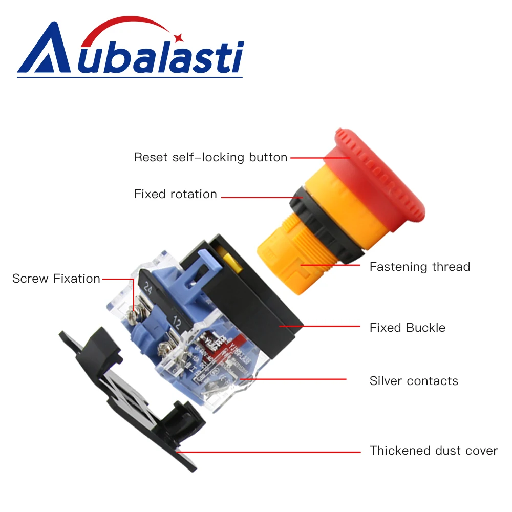 Aubalasti Emergency Stop Switch 10A Button Switch Open and Close Self-Locking for for Laser Engraving Machine Parts
