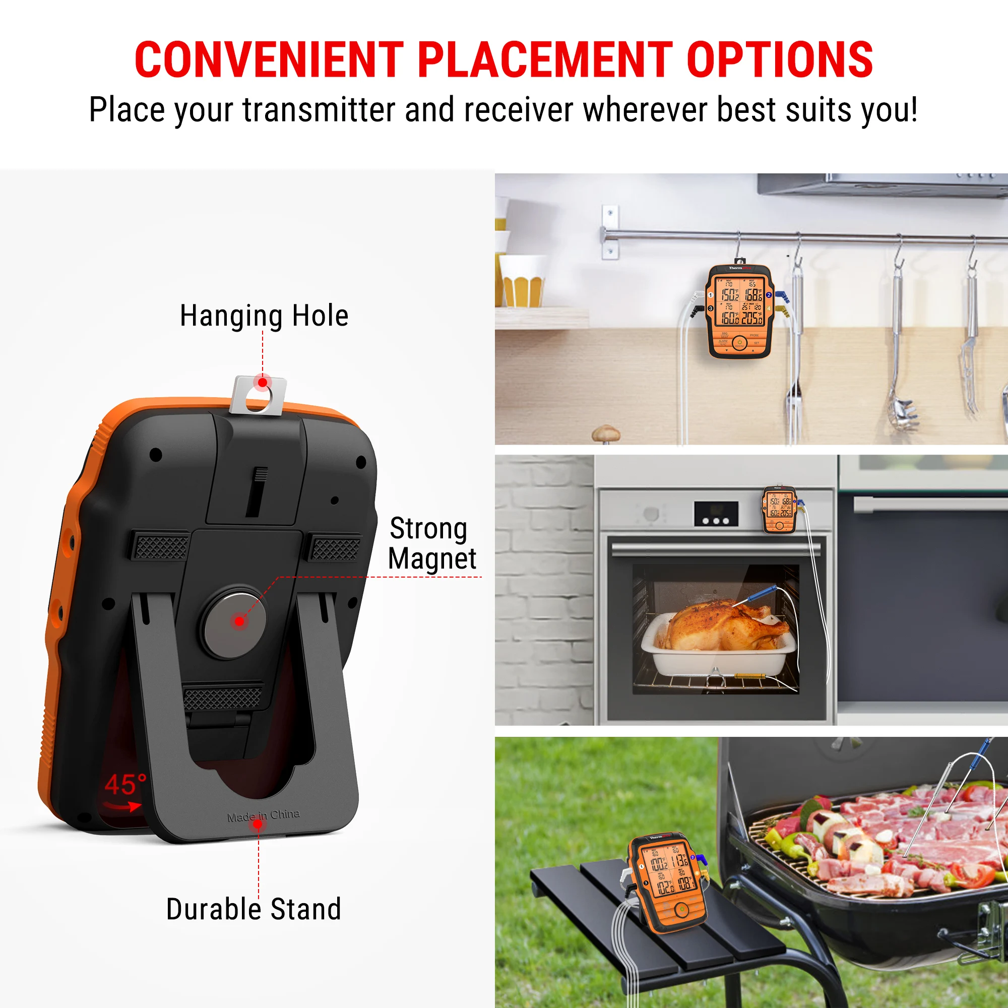 ThemoPro TP20C Thermomètre de Cuisine Numérique Thermomètre de Cuisson à Distance sans Fil avec Rétroéclairage LCD pour Four Thermomètre à Barbecue avec Thermomètre à Viande à Double Sonde