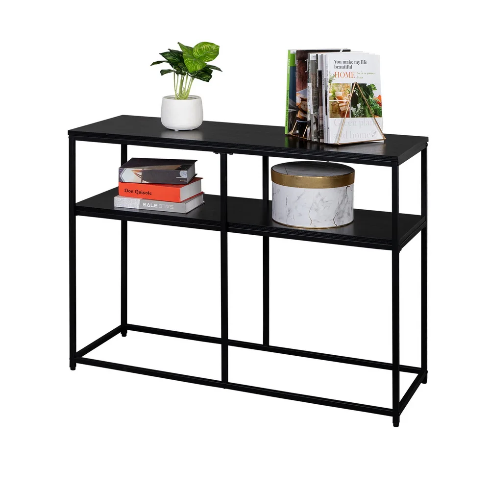 Console Table Side Table Industrial Style Porch Table Double Black Oak Triamine Board for Living Room Entry Way Hallway