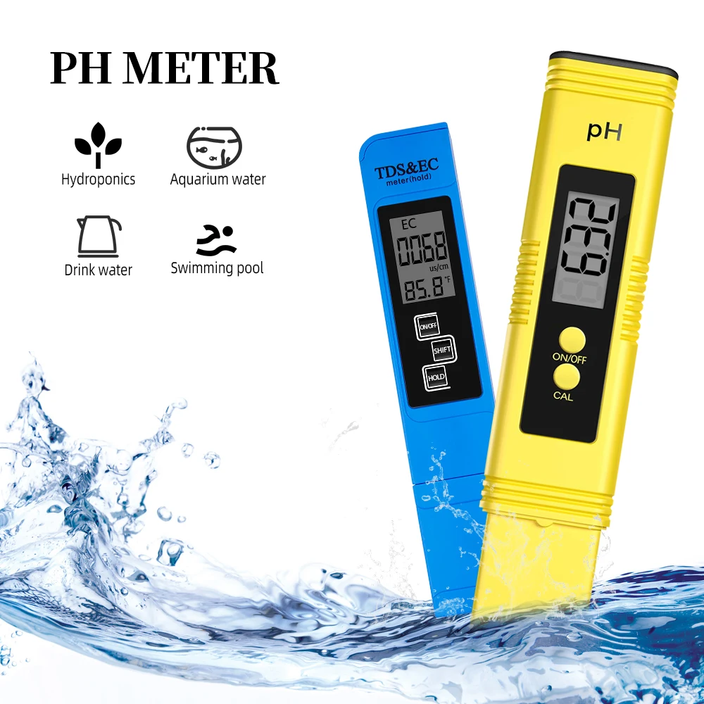 2pcs Digital PH Meter 0.00-14.00 Tester TDS EC Water Purity PPM Aquarium Filter Water Pool Aquarium Hydroponics Home Brew