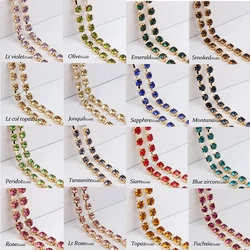 SS28 crystal rhinestone cup chain gold base 1 yard / 3 yard / 5 yard 27 colors for clothing accessories