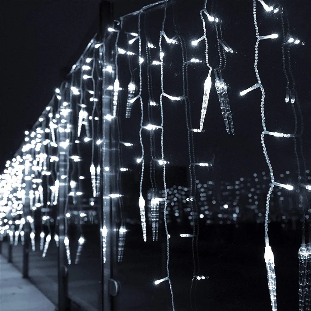 Natal Icicle Luzes 5M Largura 0.5-0.7M Altura 216 LED Janela Cortina Wave Fairy Garland com 36 gotas Para Casa de Jardim Decora Decorações de Natal 2025/Ano Novo 2025 Impermeável