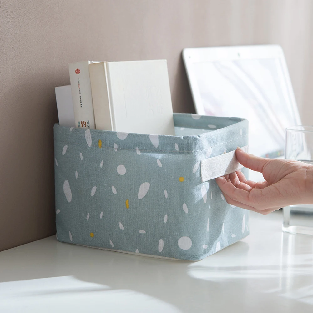 Folding Cotton Linen Storage Basket Desktop Sundries Cosmetics Box Organizer