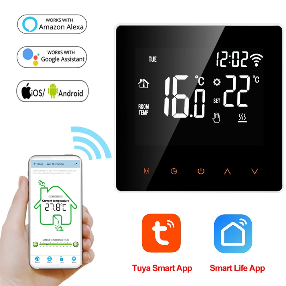 

Szaoju Tuya WiFi Smart Thermostat Electric Floor Heating Water/Gas Boiler Temperature Remote Controller for Alexa Google Home