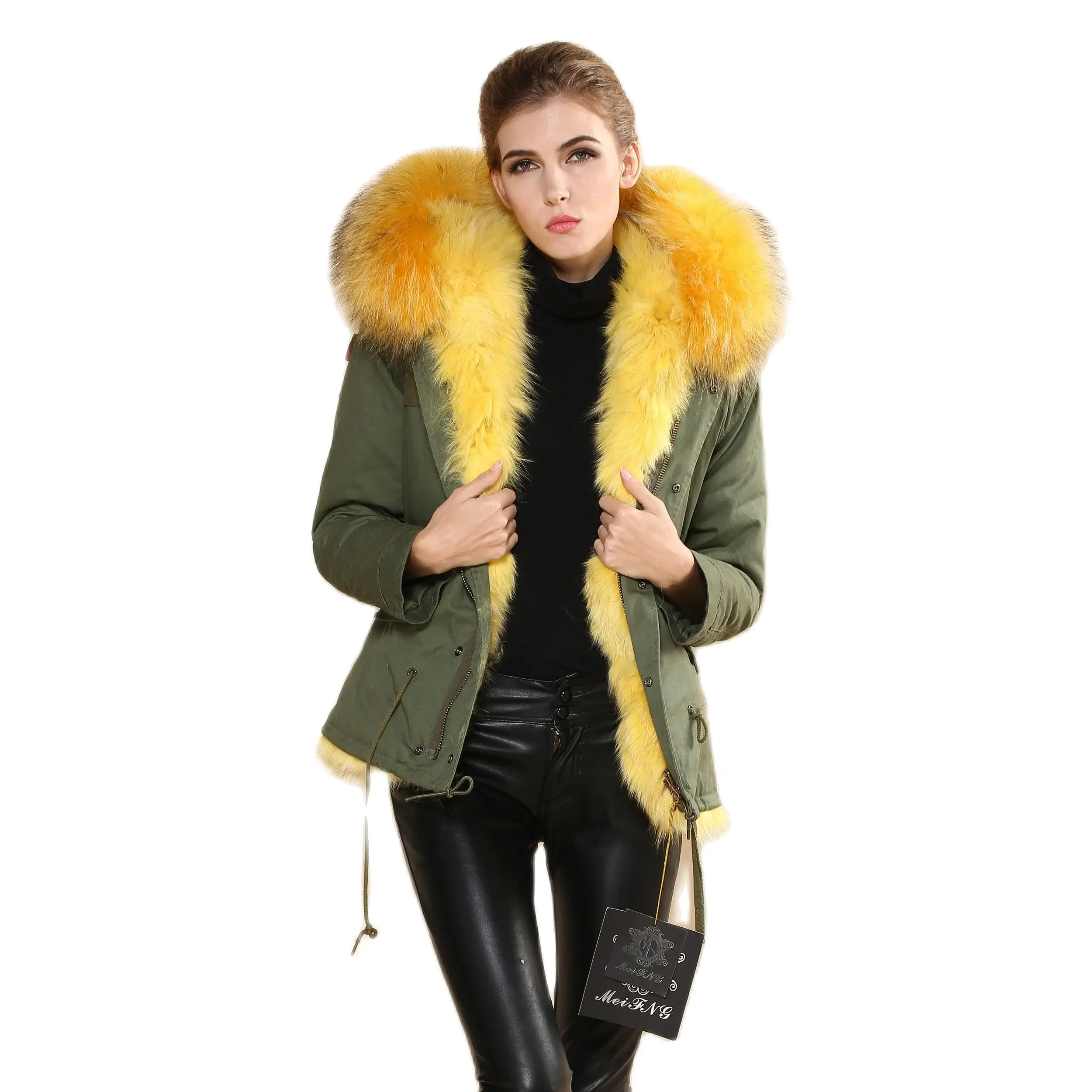 

Warm Winter Army Green Parka Fur Coat Real Fox Fur Large Raccoon Collar Coat Women,Mrs furs Cheap China Supplier