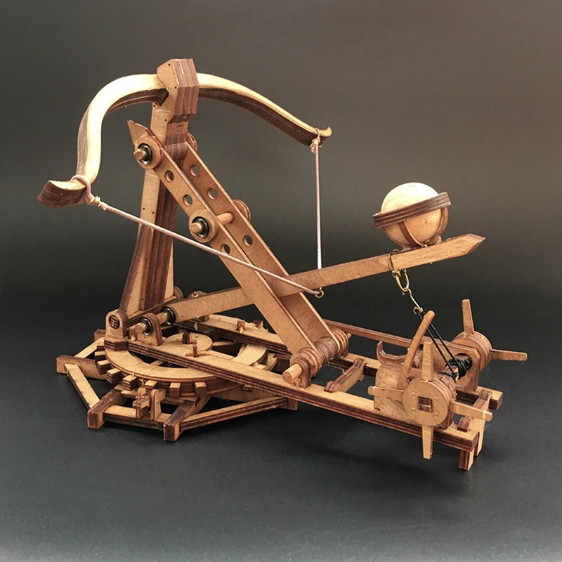 Rotary trebuchet ancient chariot model retro handmade wooden 3D DIY ornaments assembling crafts