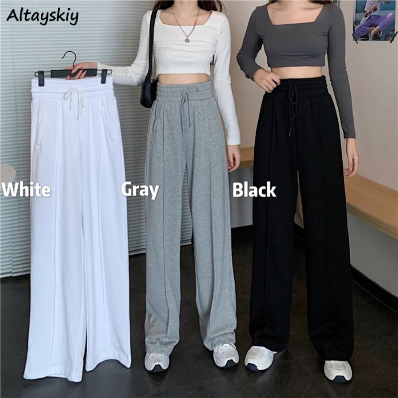 

Autumn Women Wide Leg Pants Mopping High Waist Drawstring Black Sweatpants Jogger Slim Streetwear Casual Straight Drape Trousers