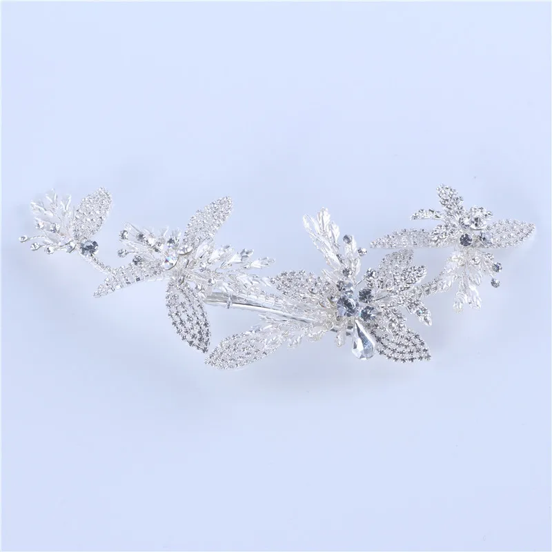 Shine Silver Color Rhinestone Leaf Wedding Crown Hair Clip Women Prom Accessories Handmade Crystal Bridal Jewelry Hair Vine