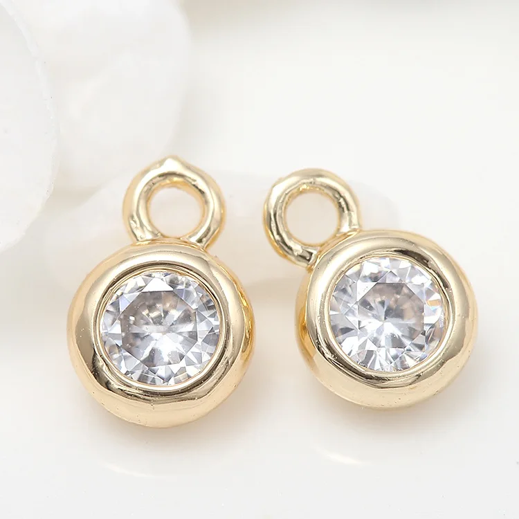 6PCS 4*7MM 5*8MM 14K Gold Color Plated Brass with Zircon Charms Pendants High Quality Diy Jewelry Accessories