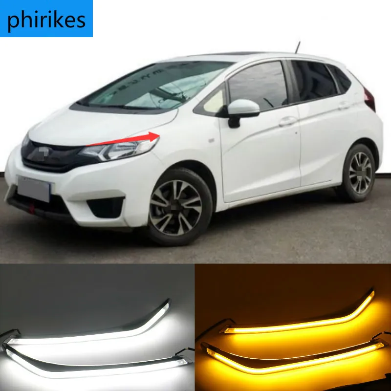 LED Daytime Running Lights for Honda Jazz fit 2015-2018 LED DRL fog lamp with turn signal function car styling