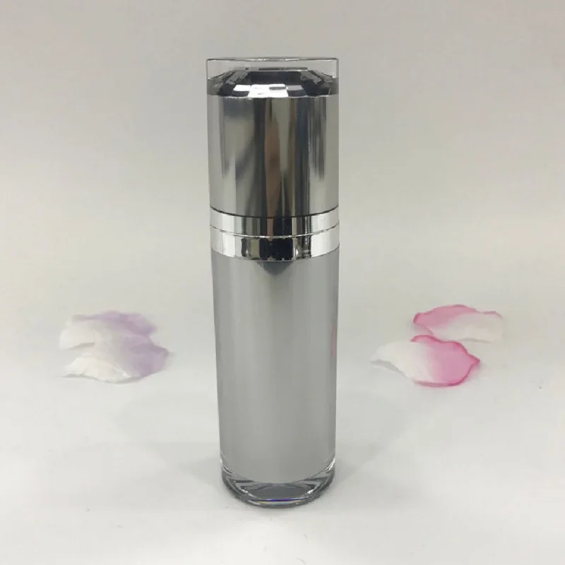 100ML cylinder shape acrylic silver plastic bottle lotion/foundation/serum/emulsion toner toilet essence  cosmetic packing