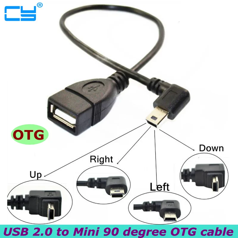 25CM USB A Female Head to Mini USB B Male Head 90 Degree Cable Adapter 5P OTG V3 Port Data Cable for Car Audio Tablet MP3 MP4