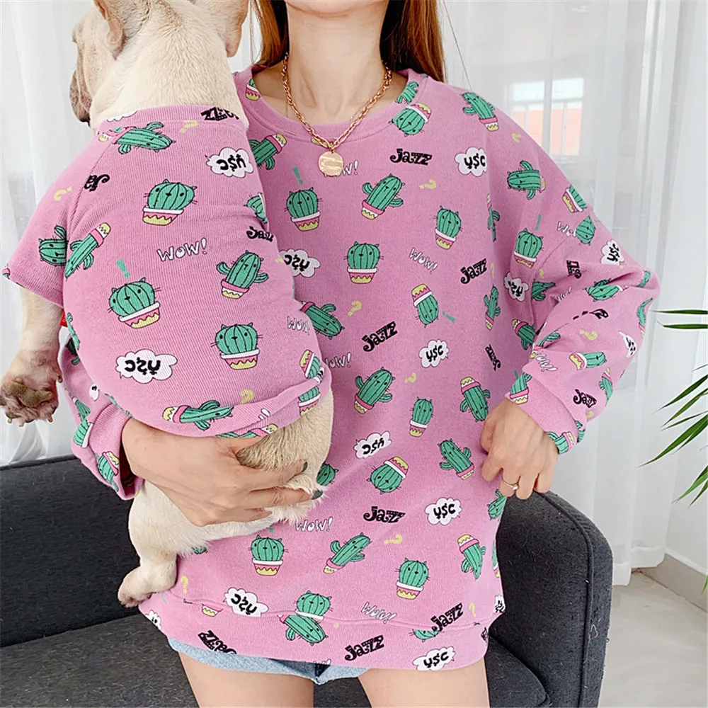 Miflame Cute Cartoon Pet Thin Sweater Dog And Owner Matching Outfits Bulldog Pug Corgi Pullover Casual Family Small Dogs Clothes