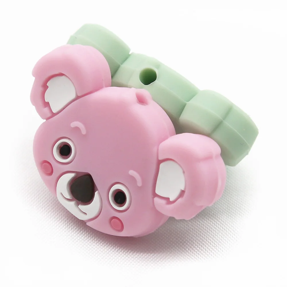 Cute-Idea 5pcs Silicone Koala Head teethers baby Teething beads Pearl DIY kids Pacifier Chain toys Accessories Baby Product