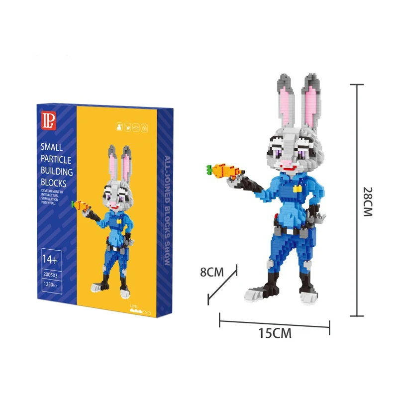 1250pcs+ Zootopia Building Blocks Cartoon Officer Rabbit Judy Hopps Nick Fox Figures Disney Micro Bricks Toys For Children