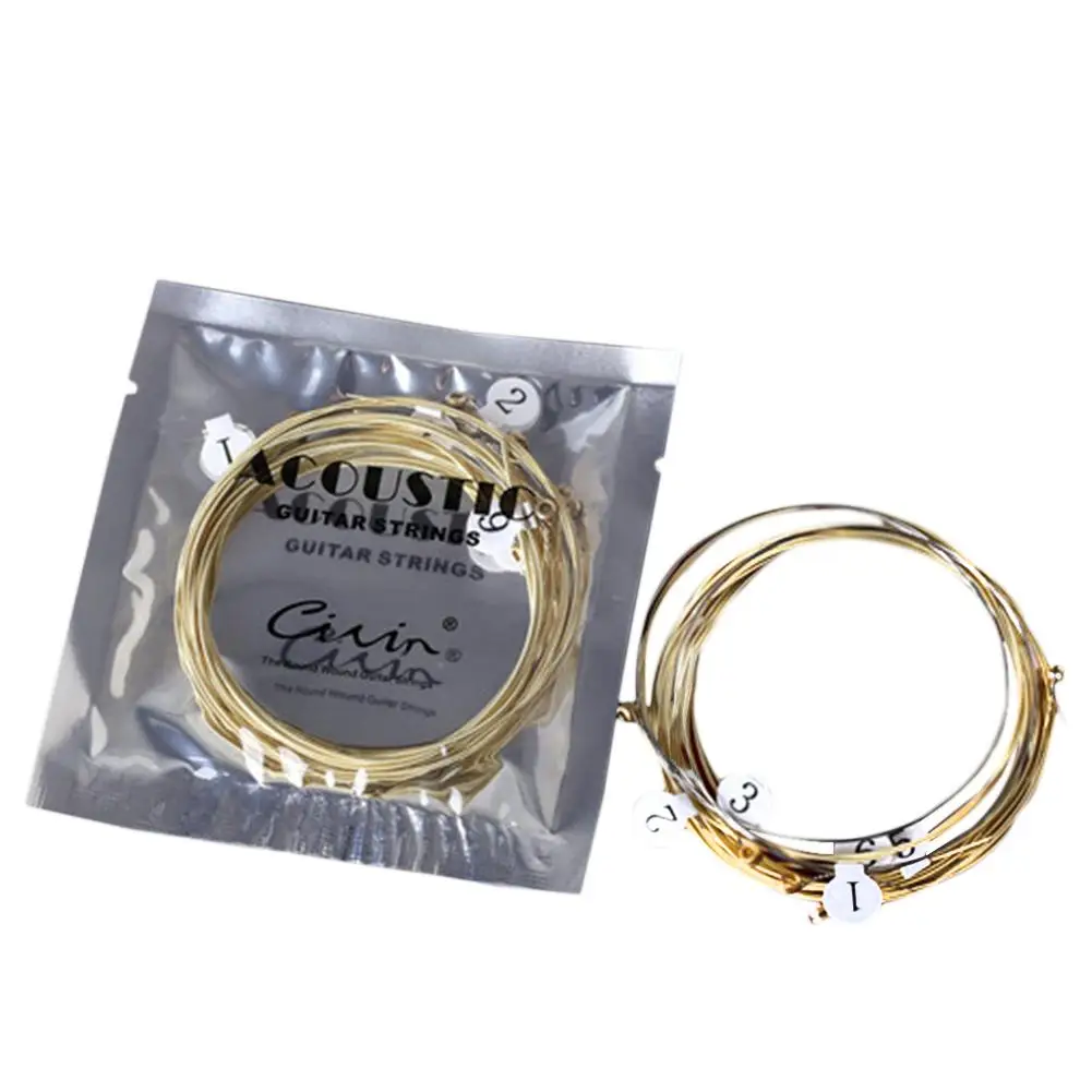 6pcs/set Universal Acoustic Guitar String Brass Hexagonal Steel Core Strings For Musical Instruments