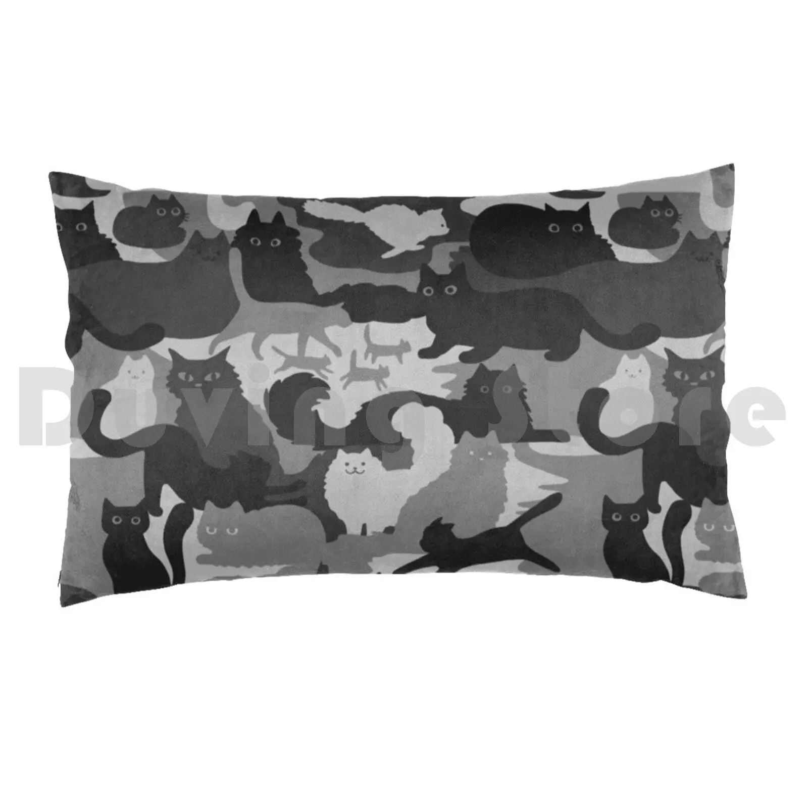 Camouflage Pattern With Cats | Grey And Black Cats Camo Pillow Case 20*30 Inch Cat Cats Cat Lover Cat