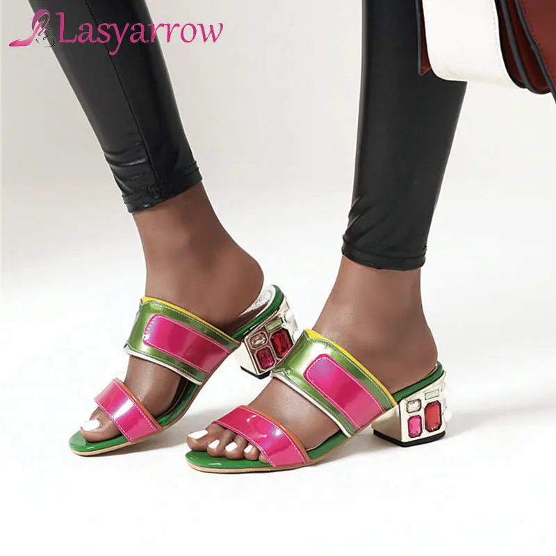 

Lasyarrow 2020 size 33-48 women sandals mixed colors crystal 6.5cm high heel sandals comfortable popular casual shoes ladies