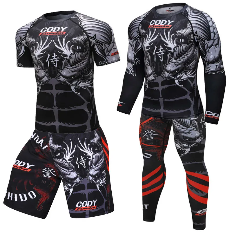 Men Boxing Jerseys Set gym T shirt+Pants Fightwear kickboxing Sets Compression Sport suits Mens MMA Rash Guard Boxing t-shirt