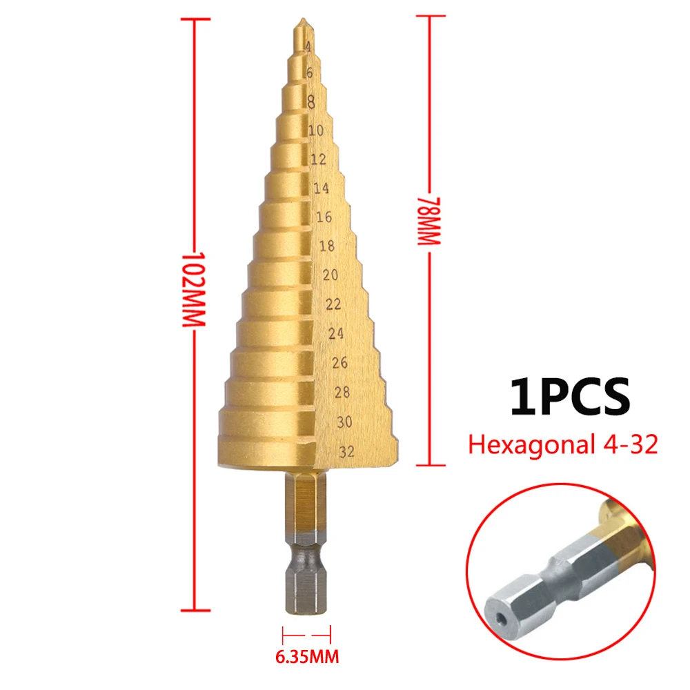 4-32 mm 4-20 mm HSS Titanium Coated Stapboor Hoge snelheid staal Metaal Hout Gatensnijder Kegelboorgereedschap