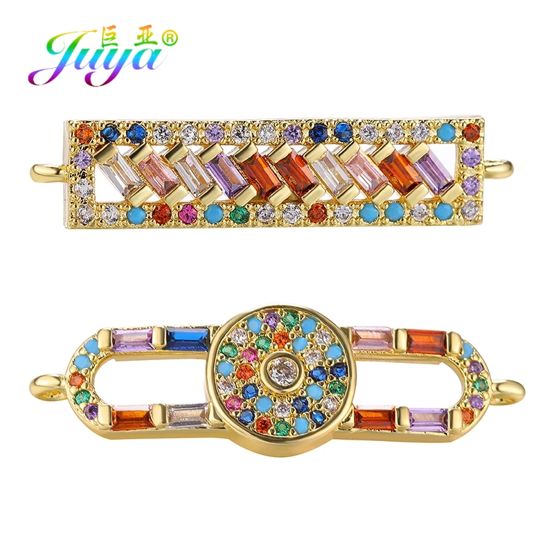 Juya-18K Real Banhado A Ouro Acessórios, Encantos Decorativos Rainbow Strip, Conector para Pingente DIY, Jóias Artesanais Fazendo Suprimentos